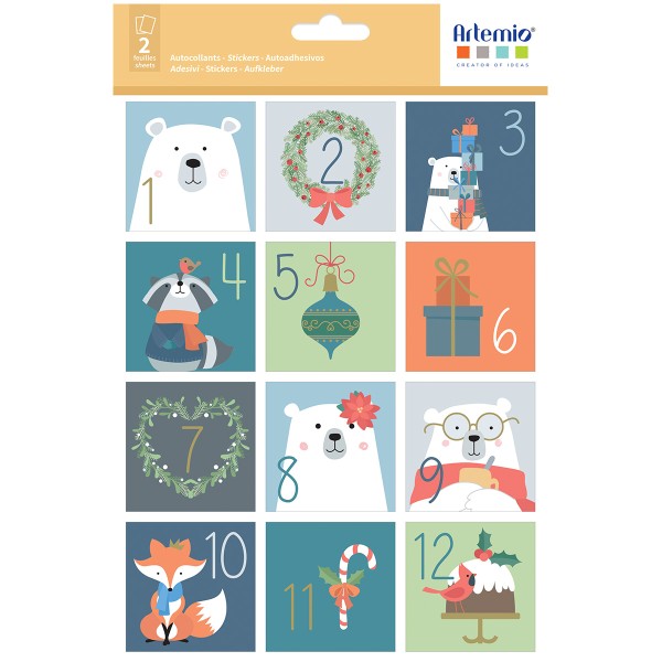 Stickers Calendrier de l'Avent - Beary Christmas - 5 x 5 cm - 24 pcs - Photo n°1
