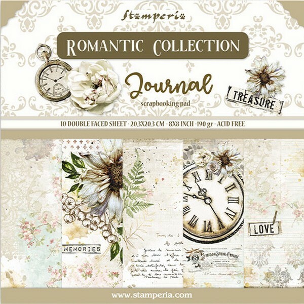 10 papiers scrapbooking 20 x 20 cm STAMPERIA ROMANTIC COLLECTION JOURNAL - Photo n°1