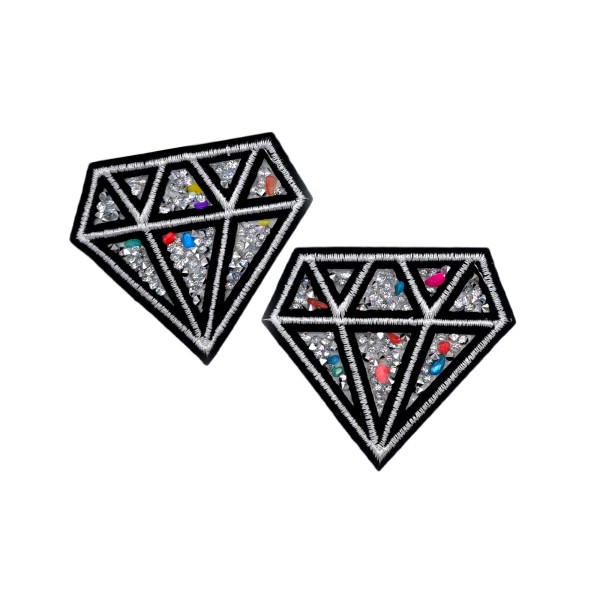 2 Ecussons strass diamants, patchs thermocollants en perles 7,5 cm - Photo n°1