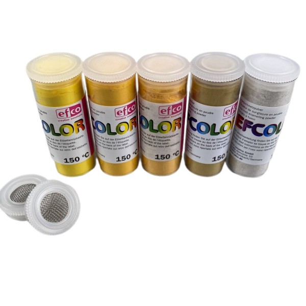 Set 5 couleurs Poudre Efcolor 10 ml, nuancier jaune, 2 tamis, pour émaillage à froid, cuisson à 150° - Photo n°1