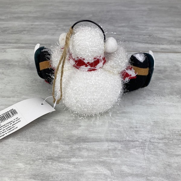 Bonhomme de neige pailleté, assis avec pancarte, cache-oreilles, Haut. 10 cm x 11cm - Photo n°2