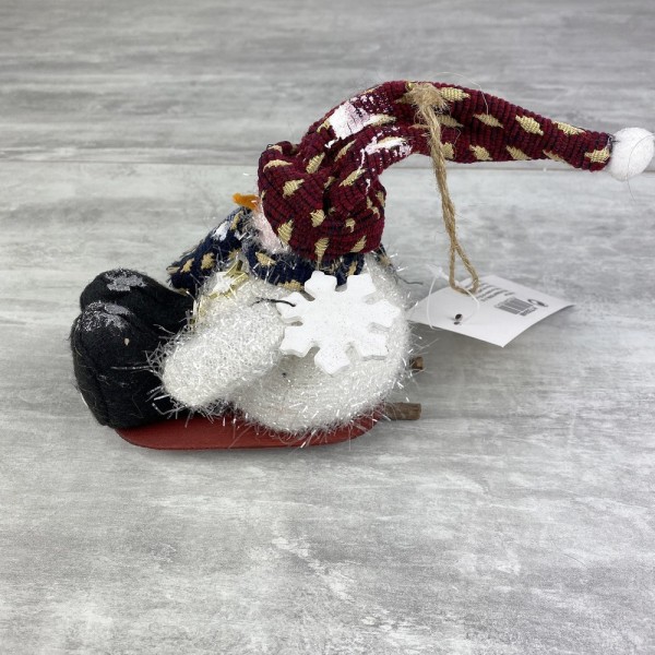 Bonhomme de neige pailleté, assis sur sa luge, Haut. 10 cm x 11cm - Photo n°2