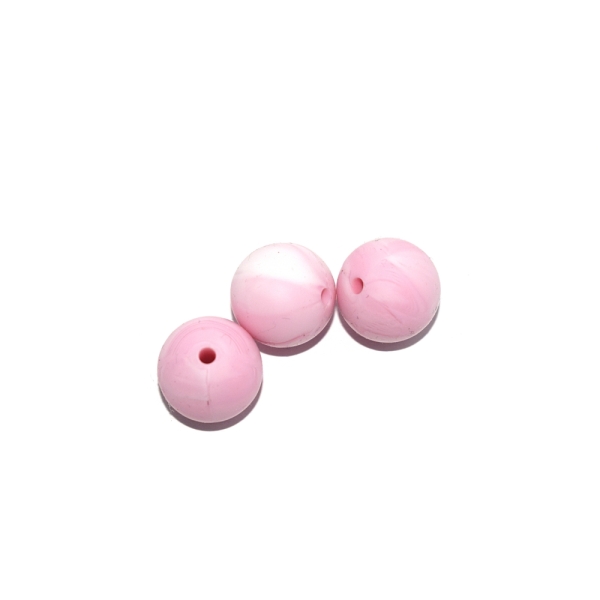 Perle ronde 15 mm silicone blanc marbré rose - Photo n°1