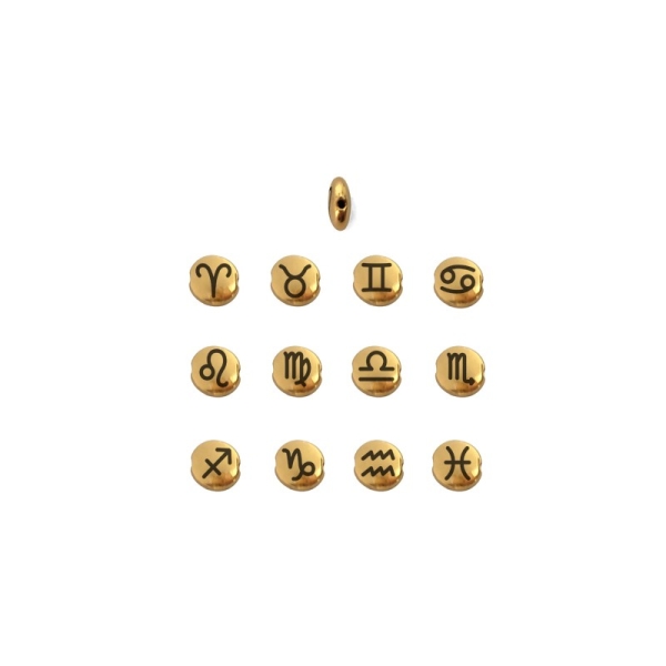 Perle ronde aplatie gravé signe astrologique Cancer métal doré - Photo n°2