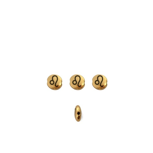 Perle ronde aplatie gravé signe astrologique Lion métal doré - Photo n°1