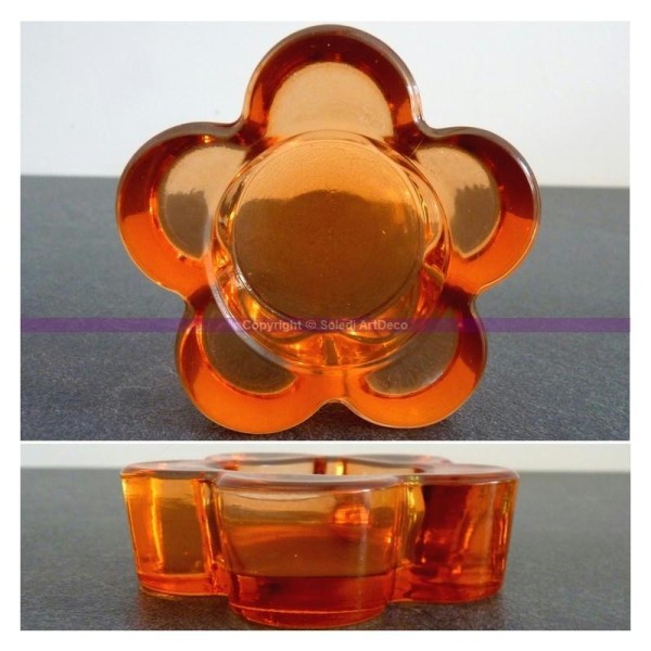 Bougeoir Forme Fleur, en verre Orange, 7,5 cm x haut. 2,5 cm - Photo n°1