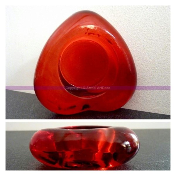 Bougeoir Forme Coeur, en verre rouge, 8 cm x haut. 2,5 cm - Photo n°1