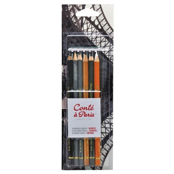 6 Crayons Esquisse Dessin Assortis - Conté A Paris - Photo n°1