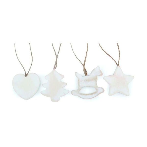 Lot 5 motifs en bois blanchi, Cheval à bascule, étoile, sapin, coeur, dim. 5 cm - Photo n°1