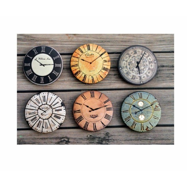 6 pcs Ensemble Vintage Horloge 4 Ronde En Plastique À La Main Cabochon Diy Scrapbooking Décor Penden - Photo n°1