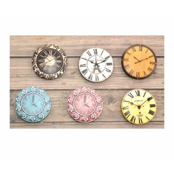 6 pcs Ensemble Vintage Horloge 2 Ronde En Plastique À La Main Cabochon Diy Scrapbooking Décor Penden - Photo n°1