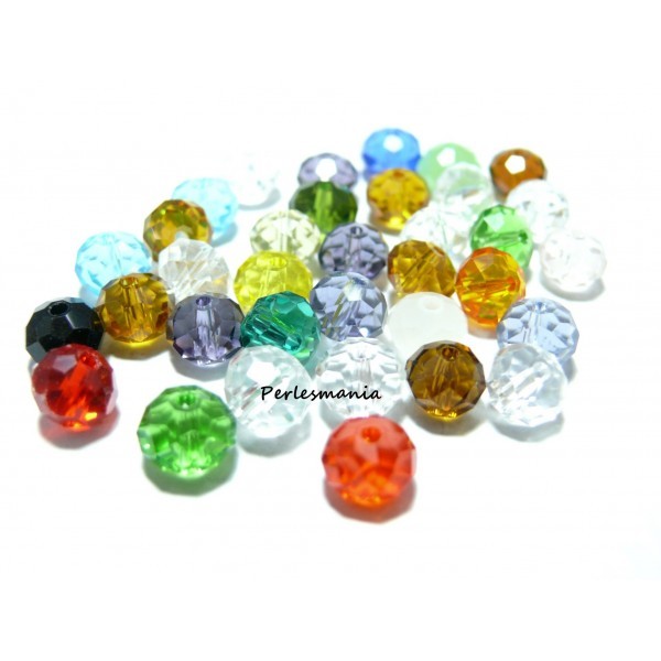 Lot de 20 perles rondelles de verre facetté multicolores 6 par 8mm 2J2101 - Photo n°1