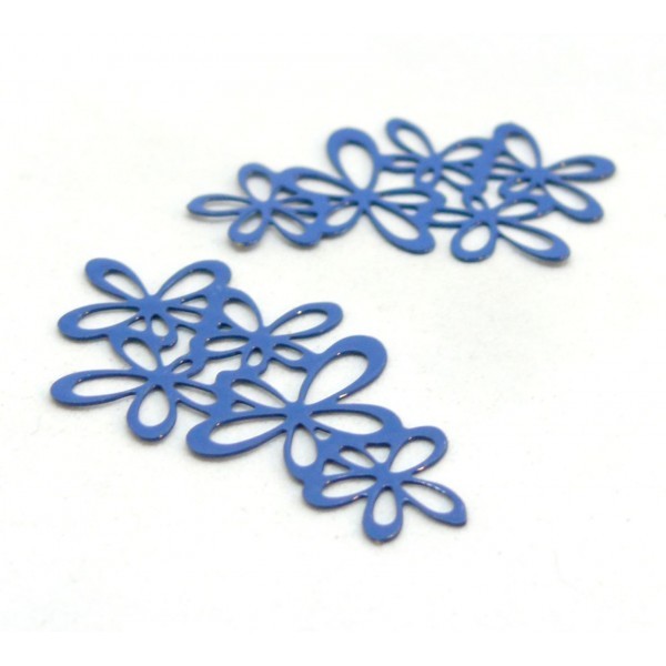 AE112343 Lot de 4 Estampes pendentif filigrane Grappe de Fleurs Bleu 35 par 16mm - Photo n°1