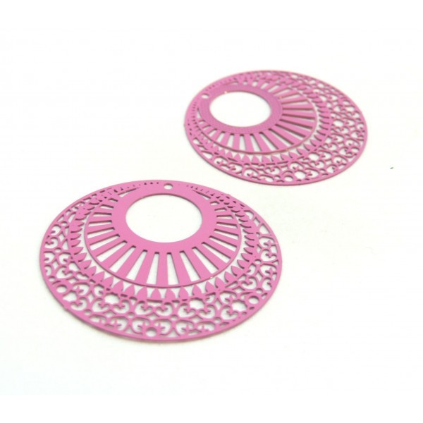 AE113654 Lot de 2 Estampes pendentif filigrane 38mm métal couleur Rose - Photo n°1