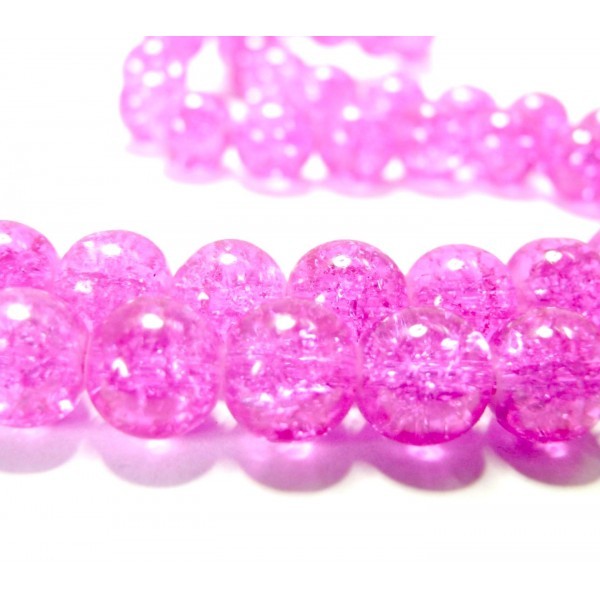 Lot 1 fil d' environ 100 perles Rondes 8mm de verre craquelé Rose 2G5733 - Photo n°1