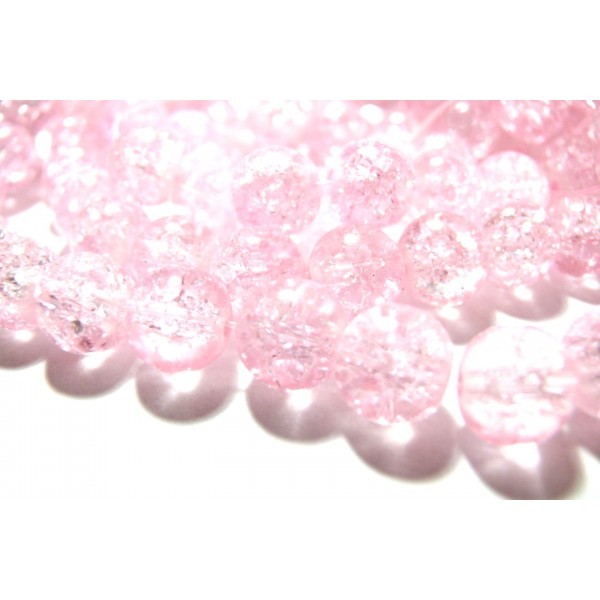 Fil d'environ 140 perles de verre craquelé rose pale 6mm 2G3665 - Photo n°1