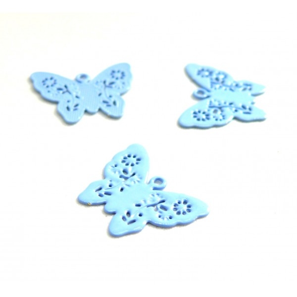 AE112861 Lot de 6 Estampes pendentif connecteur filigrane Papillon Bleu Clair 14mm - Photo n°1