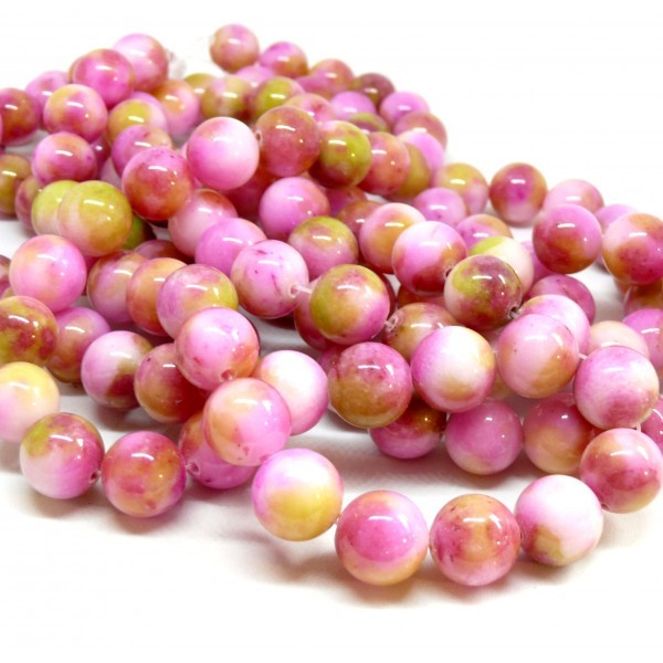 1 fil de 95 perles Rondes Jade teintée 4mm Rose Jaune R73029 - Photo n°1