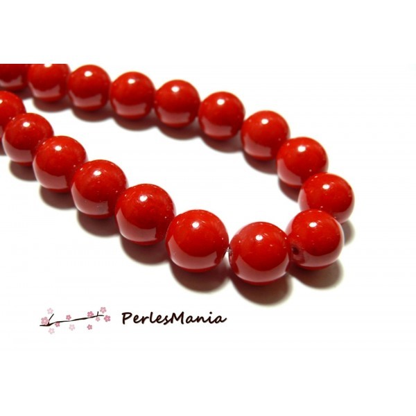 Lot de 10 perles Rondes Jade teintée 12mm Rouge Vif PXS31 - Photo n°1