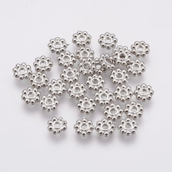 Perles métal intercalaires fleur 5 mm argent mat x 50 - Photo n°1