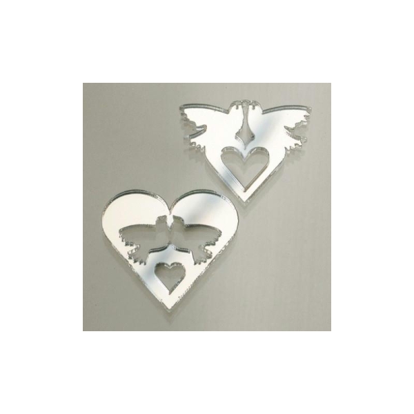Coeurs et colombes argentés en miroir plastique à éparpiller ou à coller, lot de 20 pièces - Photo n°1