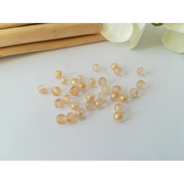 Perles en verre givré 4 mm beige et doré x 20 - Photo n°1