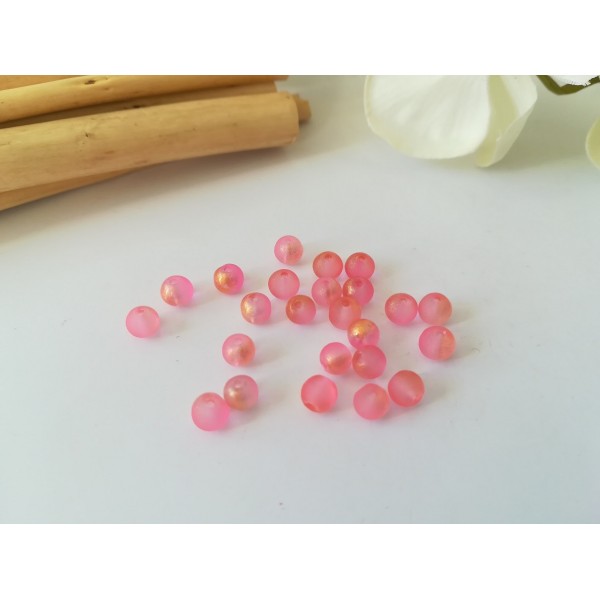 Perles en verre givré 4 mm rose et doré x 20 - Photo n°1