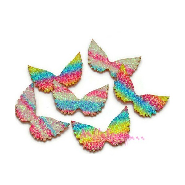 Appliques ailes tissu multicolore - 6 pièces - Photo n°1