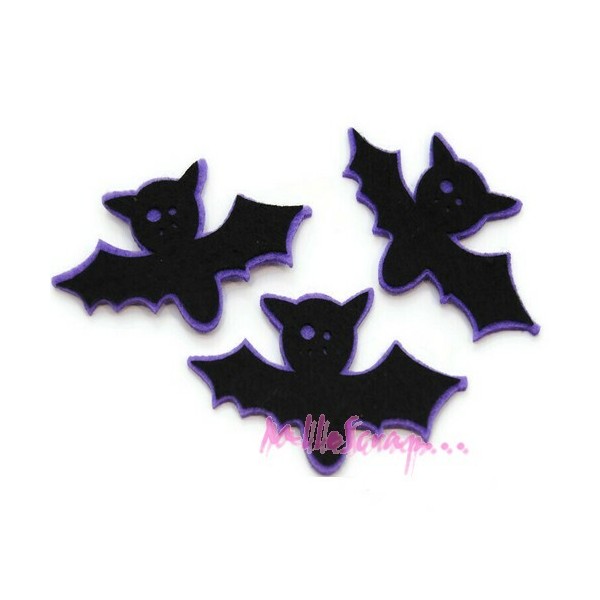Chauve-souris feutrine violet, noir - 3 pièces - Photo n°1
