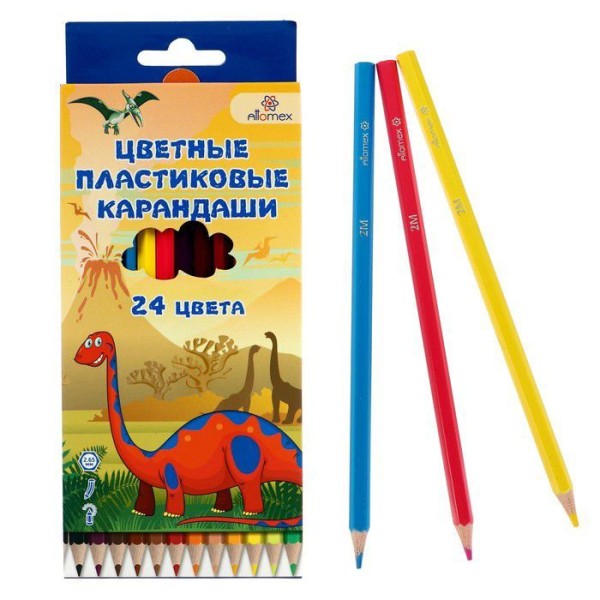 Attomex crayons multicolores 24 couleurs, Dino World, 2B, plastique hexagonal, d = 2.65 mm, boîte, D - Photo n°1