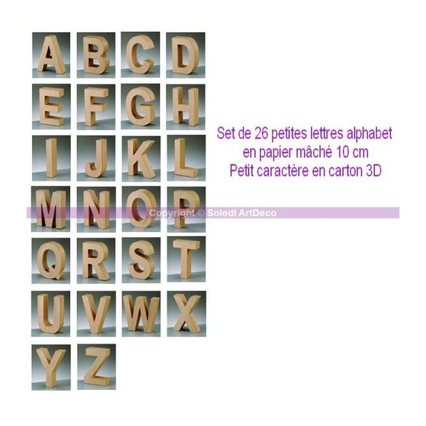 Set de 26 lettres alphabet en papier mâché 10 cm, Caractères en carton 3D - Photo n°1