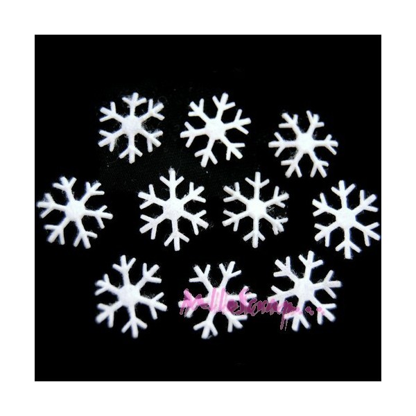Appliques mini flocons de neige tissu blanc - 10 pièces - Photo n°1