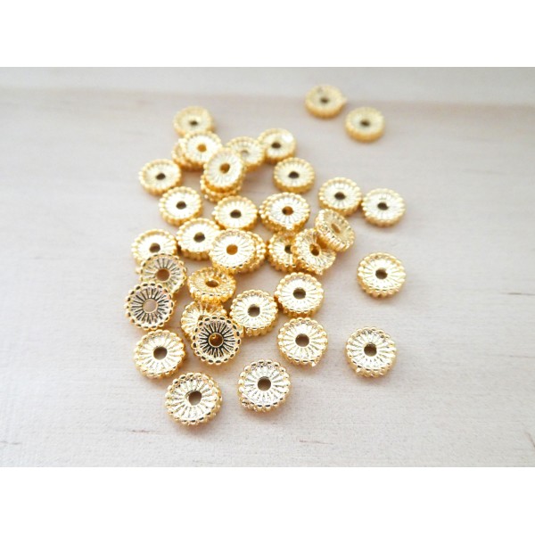 8 Perles intercalaires style heishi 5mm laiton doré, perles rondelles striées or - Photo n°1