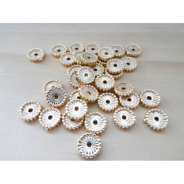8 Perles intercalaires style heishi 7mm laiton doré clair, perles rondelles striées - Photo n°1