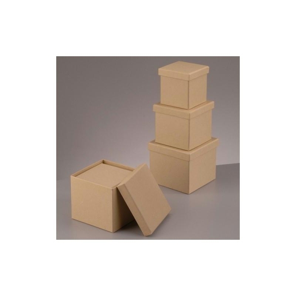 Lot de 3 Boites gigognes carrées, 8, 10 et 12 cm, en carton - Photo n°1