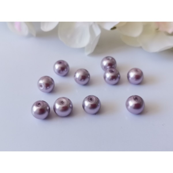 Perles en verre nacré 10 mm lilas x 10 - Photo n°1