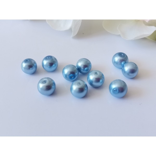 Perles en verre nacré 10 mm bleu azur x 10 - Photo n°1