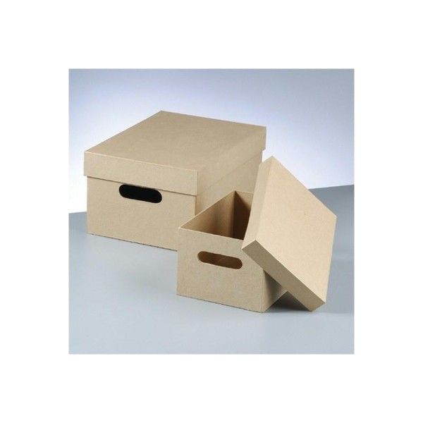 Set de 2 boites de rangement avec poignées et couvercle en carton, 36cm et  26cm - Boite en papier maché à décorer - Creavea