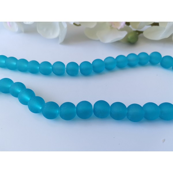 Perles en verre givré 10 mm bleu x 10 - Photo n°1