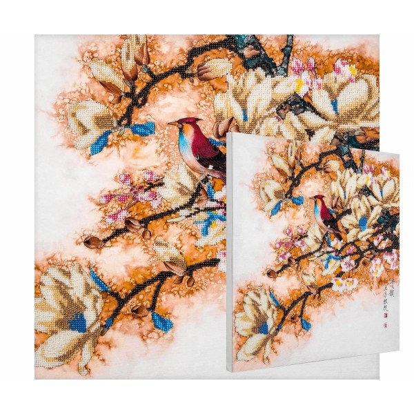 1pc Oiseau Sur Sakura Graine Perle Broderie Kit De Bricolage Sur Toile De Coton Tchèque Verre PRECIO - Photo n°1
