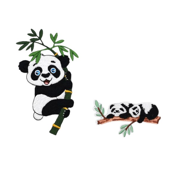 Pack de 2 écussons pandas, patchs brodés thermocollants - Photo n°1
