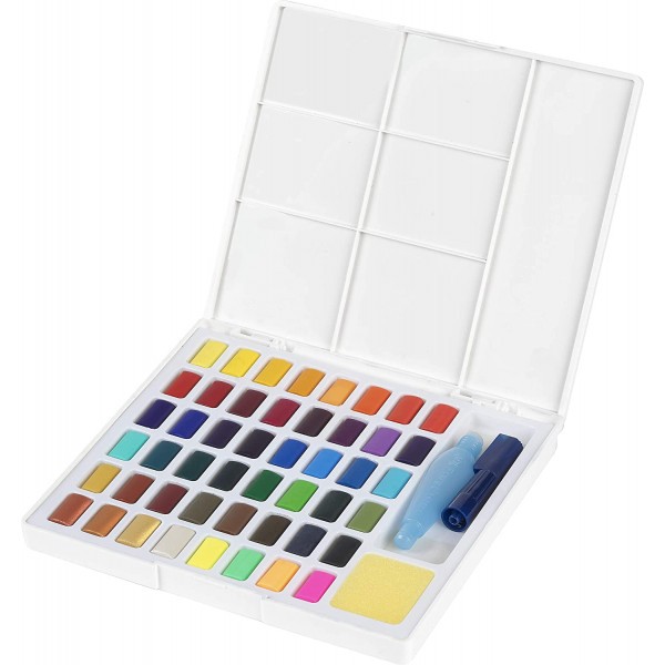 Palette aquarelle 48 couleurs + 2 pinceaux - Peinture aquarelle - 10 Doigts