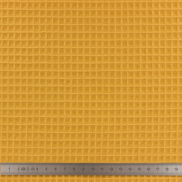 Tissu éponge en nid d'abeille coton bio ocre - 10cm/laize - Photo n°1