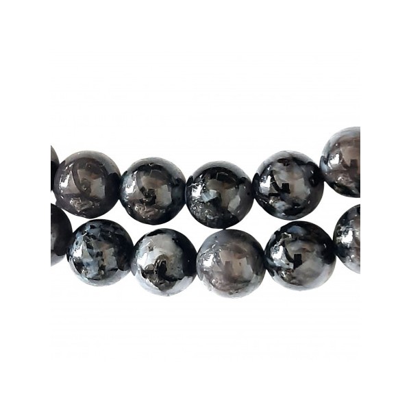 Fil de 62 perles rondes 6mm 6 mm en gabbro lunélite (merlinite mystique) - Photo n°1