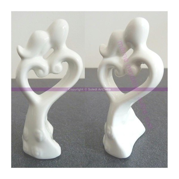 Couple Mariés Coeur stylisé en porcelaine de Chine, Figurines de 10 cm de haut - Photo n°1