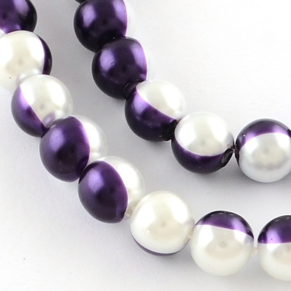 Perles en verre nacré bicolore 10 mm violet et blanc x 10 - Photo n°1
