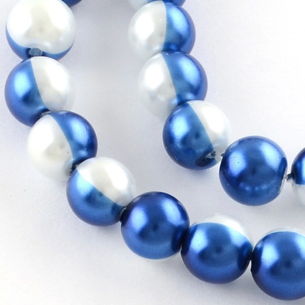 Perles en verre nacré bicolore 10 mm bleu et blanc x 10 - Photo n°1