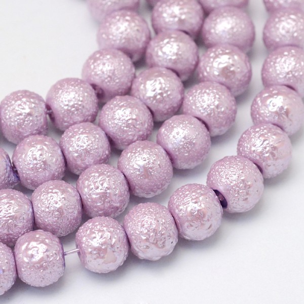 Perles en verre effet granuleux 10 mm mauve x 10 - Photo n°2