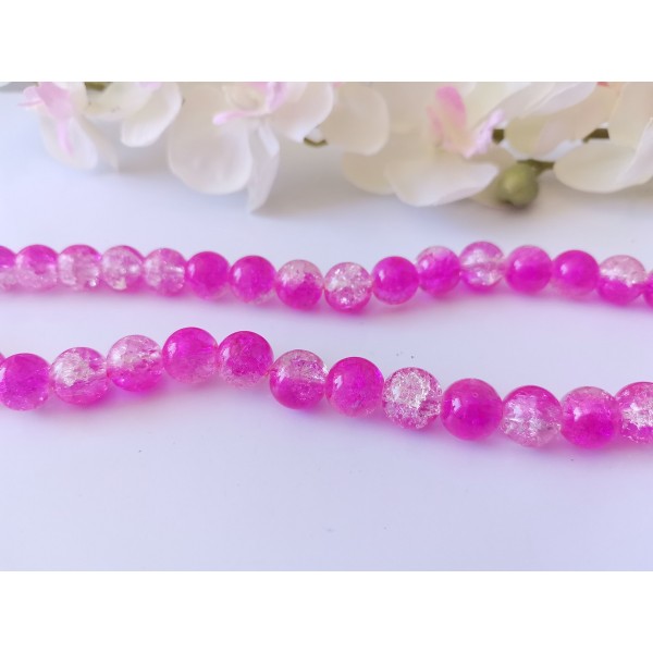 Perles en verre craquelé bicolore 10 mm fuchsia et cristal x 10 - Photo n°1
