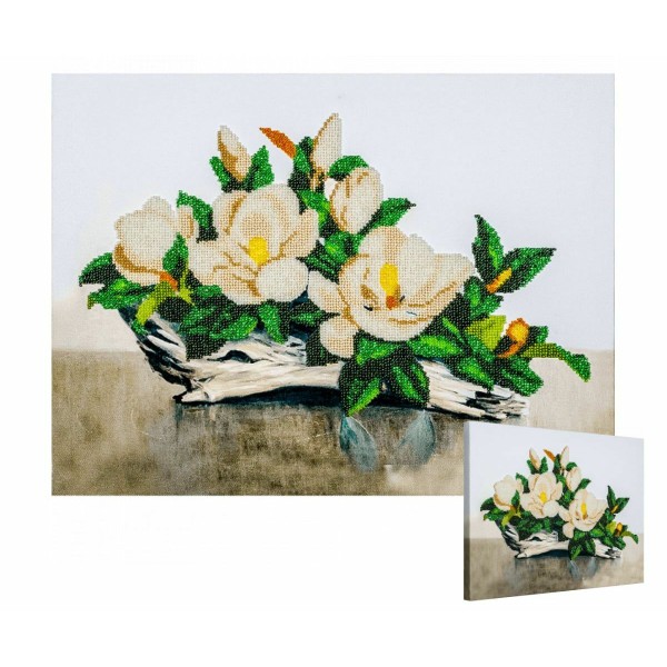 1 pc Blanc Orchidée Fleurs Perle De Rocaille Broderie Diy Kit Sur Coton Toile Tchèque Verre PRECIOSA - Photo n°1